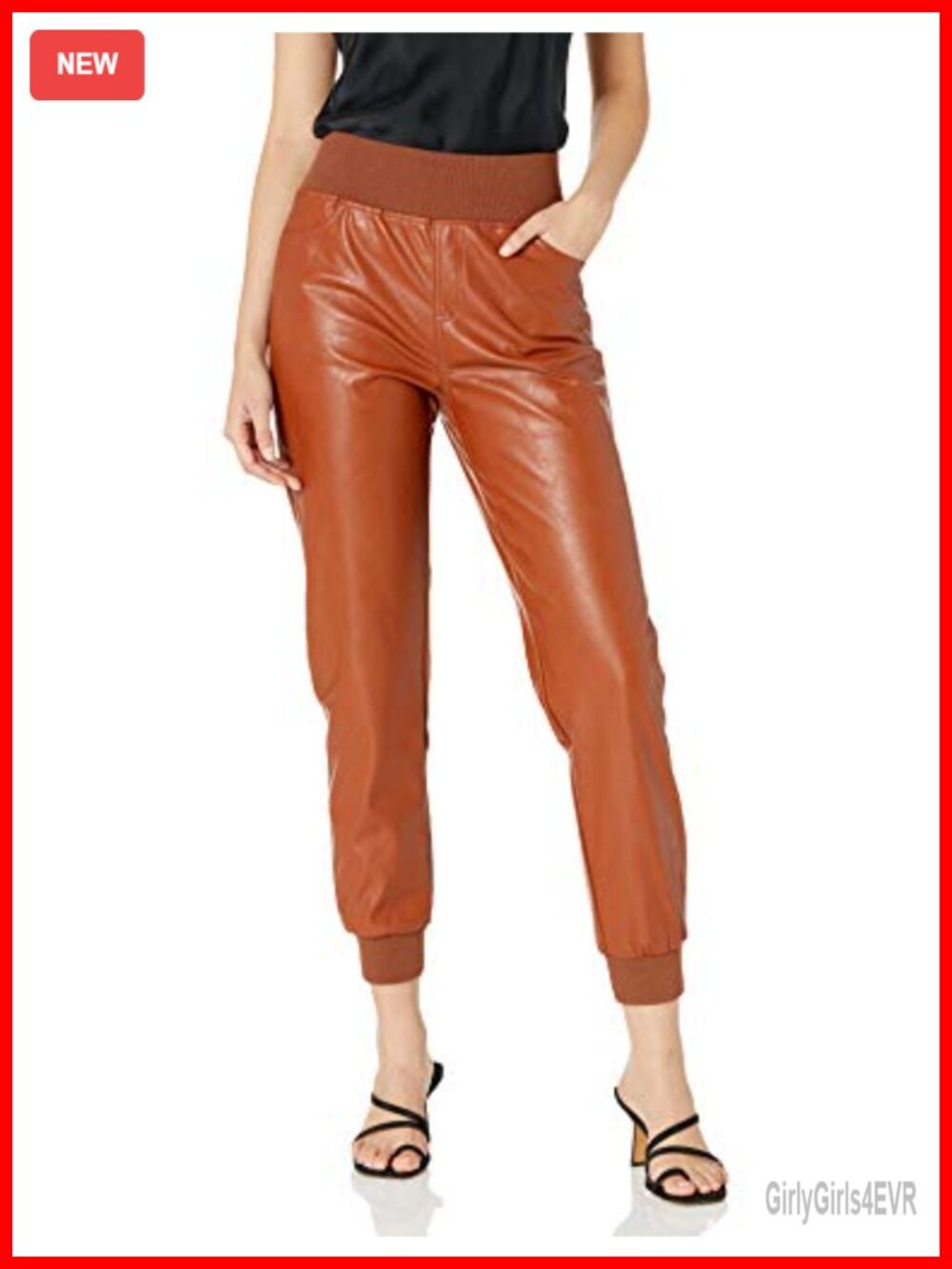 Vegan Leather Jogger High Rise Cuffed Relaxed Fit Casual Running